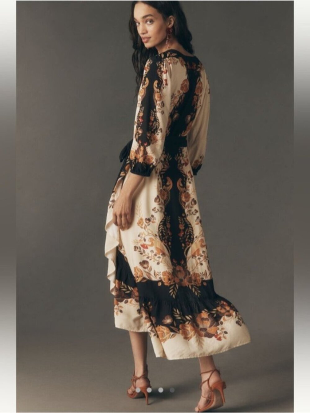 NWT Size L-  Farm Rio Long-Sleeve Floral Wrap Midi Dress (NWT US$ 268) - Picture 7 of 16